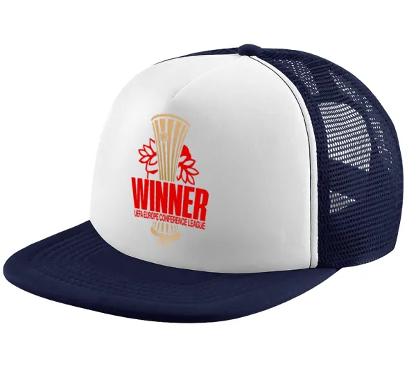 Europa Conference League WINNER — Adult Soft Trucker Hat with Dark Blue/White Mesh (POLYESTER, ADULT, UNISEX, ONE SIZE)