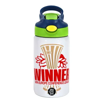 Europa Conference League WINNER, Παιδικό παγούρι θερμό, ανοξείδωτο, με καλαμάκι ασφαλείας, πράσινο/μπλε (350ml)
