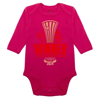 Europa Conference League WINNER, Μακρυμάνικο βρεφικό φορμάκι, 0-18 μηνών, ΡΟΖ, 100% Organic Cotton