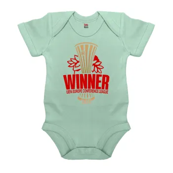 Europa Conference League WINNER, Βρεφικό φορμάκι μωρού, 0-18 μηνών, mint (Μέντα), 100% Organic Cotton, κοντομάνικο