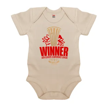 Europa Conference League WINNER, Βρεφικό φορμάκι μωρού, 0-18 μηνών, Natural (Εκρού), 100% Organic Cotton, κοντομάνικο