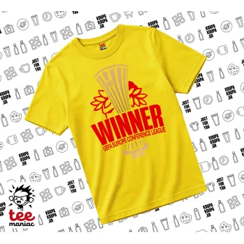 Europa Conference League WINNER, yellow childrens T-Shirt made of 100% cotton, for every day. Vegan & OEKO-TEX certified.
