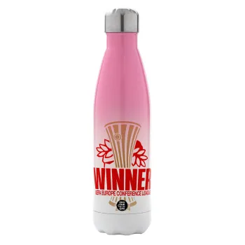 Europa Conference League WINNER, Μεταλλικό παγούρι θερμός Ροζ/Λευκό (Stainless steel), διπλού τοιχώματος, 500ml