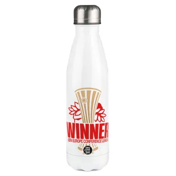 Europa Conference League WINNER, Μεταλλικό παγούρι θερμός Λευκό (Stainless steel), διπλού τοιχώματος, 500ml