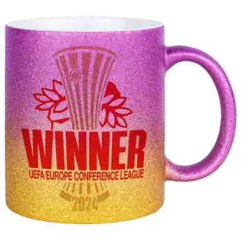 Europa Conference League WINNER, Κούπα Χρυσή/Ροζ Glitter, κεραμική, 330ml