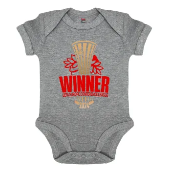 Europa Conference League WINNER, Βρεφικό φορμάκι μωρού, 0-18 μηνών, ΓΚΡΙ ΜΕΛΑΝΖΕ, 100% Organic Cotton, κοντομάνικο