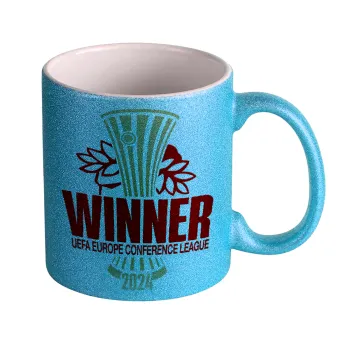 Europa Conference League WINNER, Κούπα Σιέλ Glitter που γυαλίζει, κεραμική, 330ml