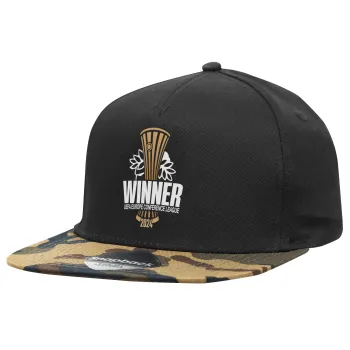 Europa Conference League WINNER, Καπέλο Ενηλίκων Flat Snapback Μαύρο/Παραλλαγή, (100% ΒΑΜΒΑΚΕΡΟ TWILL, ΕΝΗΛΙΚΩΝ, UNISEX, ONE SIZE)
