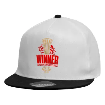Europa Conference League WINNER, Καπέλο παιδικό Flat Snapback, Λευκό (100% ΒΑΜΒΑΚΕΡΟ, ΠΑΙΔΙΚΟ, UNISEX, ONE SIZE)