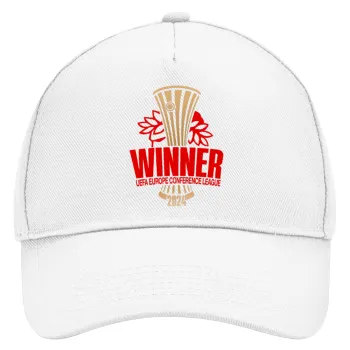 Europa Conference League WINNER, Καπέλο Ενηλίκων Baseball, Drill, Λευκό (100% ΒΑΜΒΑΚΕΡΟ, ΕΝΗΛΙΚΩΝ, UNISEX, ONE SIZE)
