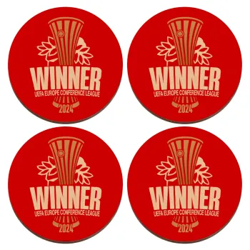 Europa Conference League WINNER, ΣΕΤ x4 Σουβέρ ξύλινα στρογγυλά plywood (9cm)