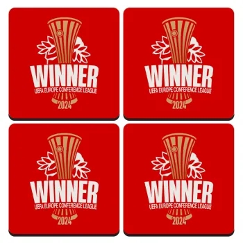 Europa Conference League WINNER, ΣΕΤ 4 Σουβέρ ξύλινα τετράγωνα (9cm)