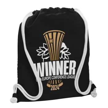 Europa Conference League WINNER, Backpack pouch GYMBAG Black, with pocket (40x48cm) & thick white cords