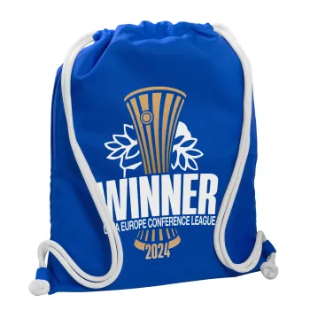 Europa Conference League WINNER, Backpack pouch GYMBAG Blue, with pocket (40x48cm) & thick cords