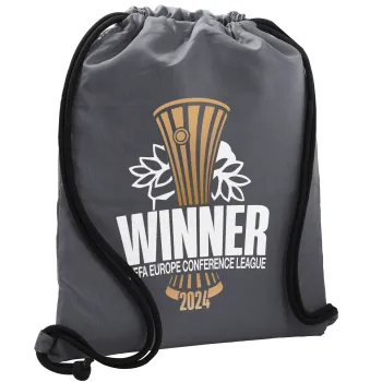 Europa Conference League WINNER, Τσάντα πλάτης πουγκί GYMBAG ΓΚΡΙ, με τσέπη (40x48cm) & χονδρά κορδόνια