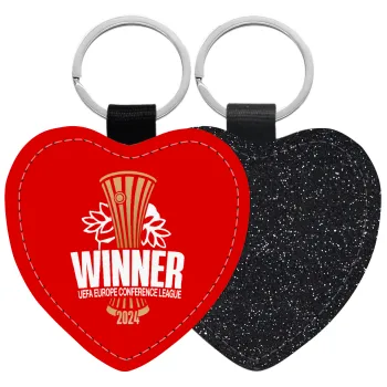 Europa Conference League WINNER, Μπρελόκ PU δερμάτινο glitter καρδιά ΜΑΥΡΟ