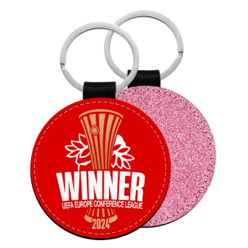 Europa Conference League WINNER, Μπρελόκ Δερματίνη, στρογγυλό ΡΟΖ (5cm)