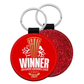 Europa Conference League WINNER, Μπρελόκ Δερματίνη, στρογγυλό ΚΟΚΚΙΝΟ (5cm)