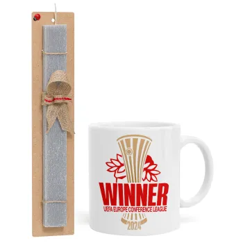 Europa Conference League WINNER, Easter Set, Ceramic Cup (330ml) & Easter aromatic flat candle (30cm) (GRAY)