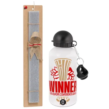 Europa Conference League WINNER, Πασχαλινή Λαμπάδα με παγούρι μεταλλικό  αλουμινίου (500ml) & κερί αρωματικό πλακέ (30cm) (ΓΚΡΙ)