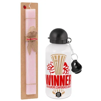 Europa Conference League WINNER, Πασχαλινή Λαμπάδα με παγούρι μεταλλικό αλουμινίου (500ml) & κερί αρωματικό πλακέ (30cm) (ΡΟΖ)