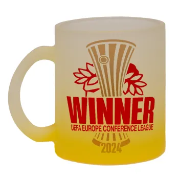 Europa Conference League WINNER, Κούπα γυάλινη δίχρωμη με βάση το κίτρινο ματ, 330ml