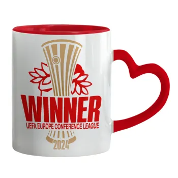 Europa Conference League WINNER, Mug heart red handle, ceramic, 330ml