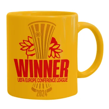 Europa Conference League WINNER, Ceramic coffee mug yellow, 330ml