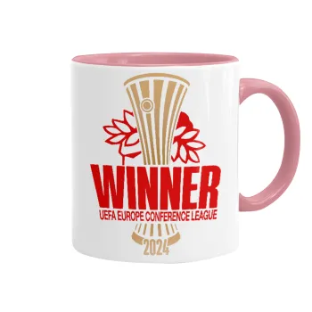 Europa Conference League WINNER, Κούπα χρωματιστή ροζ, κεραμική, 330ml