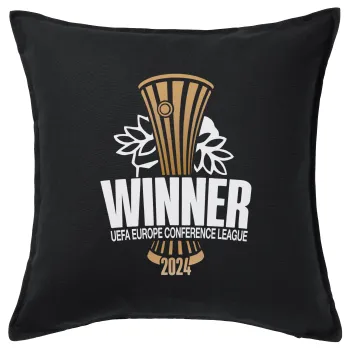 Europa Conference League WINNER, Μαξιλάρι καναπέ Μαύρο 100% βαμβάκι, περιέχεται το γέμισμα (50x50cm)
