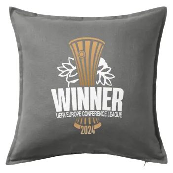 Europa Conference League WINNER, Μαξιλάρι καναπέ Γκρι 100% βαμβάκι, περιέχεται το γέμισμα (50x50cm)