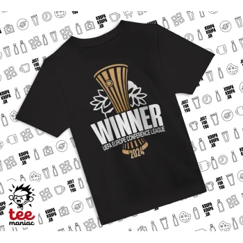 Europa Conference League WINNER, Άνετο παιδικό T-Shirt ΜΑΥΡΟ από 100% βαμβάκι, για κάθε μέρα. Vegan & OEKO-TEX πιστοποιημένο.