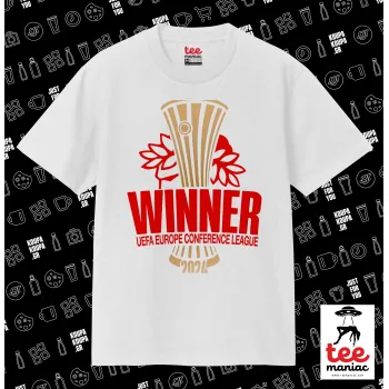 Europa Conference League WINNER, Κλασικό T-Shirt, διπλής ραφής, χωρίς πλευρικές ραφές ΛΕΥΚΟ από 100% βαμβάκι. Vegan & OEKO-TEX πιστοποιημένο.