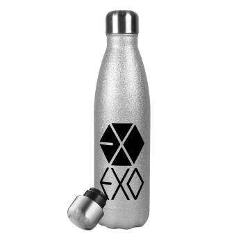 EXO Band korea, Metallic Glitter Silver Thermos Flask (Stainless steel), double-walled, 500ml