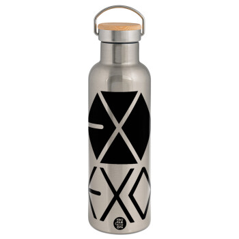 EXO Band korea, Stainless steel Silver with wooden lid (bamboo), double wall, 750ml