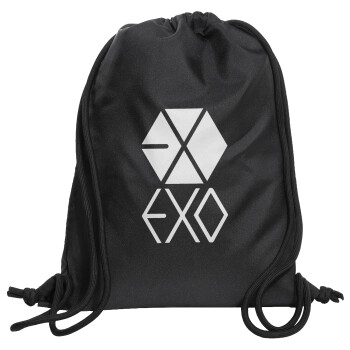 EXO Band korea, Backpack pouch GYMBAG Black, with pocket (40x48cm) & thick cords