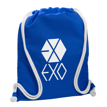EXO Band korea, Backpack pouch GYMBAG Blue, with pocket (40x48cm) & thick cords