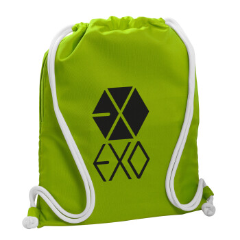 EXO Band korea, Backpack bag GYMBAG LIME GREEN, with pocket (40x48cm) & thick cords