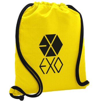 EXO Band korea, Backpack pouch GYMBAG Yellow, with pocket (40x48cm) & thick cords