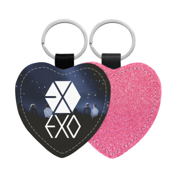 EXO Band korea, Μπρελόκ PU δερμάτινο glitter καρδιά ΡΟΖ