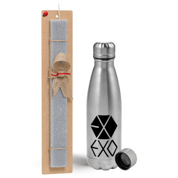 EXO Band korea, Easter Set, metallic Inox water bottle (750ml) & aromatic flat Easter candle (30cm) (GRAY)