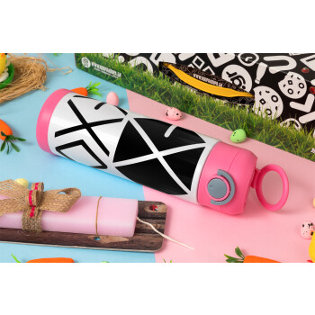 EXO Band korea, Πασχαλινή Λαμπάδα με Παιδικό παγούρι θερμό, ανοξείδωτο, με καλαμάκι ασφαλείας, ΡΟΖ (500ml)