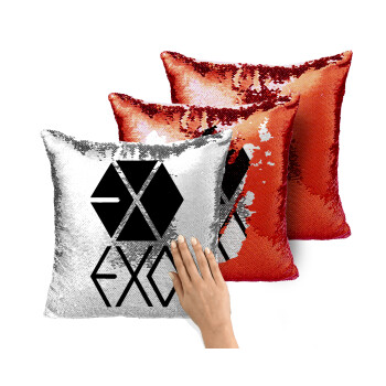 EXO Band korea, Μαξιλάρι καναπέ Μαγικό Κόκκινο με πούλιες 40x40cm περιέχεται το γέμισμα