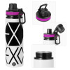 Metallic water bottle with safety lid, 850ml aluminum