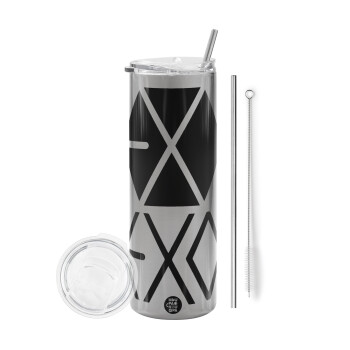 EXO Band korea, Tumbler stainless steel Silver 600ml, with metal straw & cleaning brush