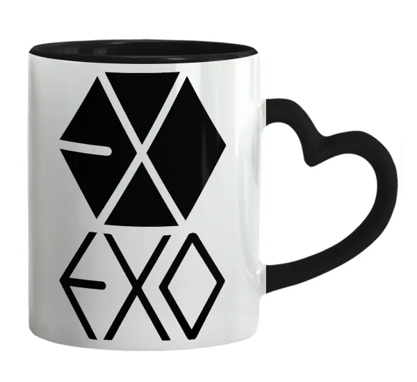 EXO Band korea — Mug heart black handle, ceramic, 330ml