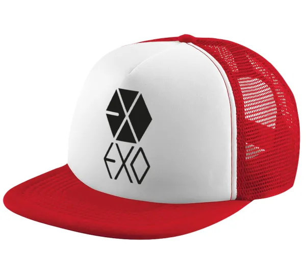 EXO Band korea — Καπέλο παιδικό Soft Trucker με Δίχτυ ΚΟΚΚΙΝΟ/ΛΕΥΚΟ (POLYESTER, ΠΑΙΔΙΚΟ, ONE SIZE)