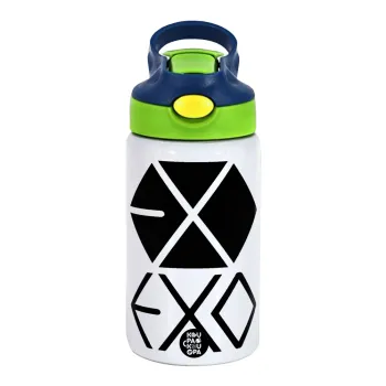 EXO Band korea, Παιδικό παγούρι θερμό, ανοξείδωτο, με καλαμάκι ασφαλείας, πράσινο/μπλε (350ml)
