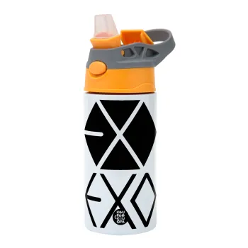 EXO Band korea, Παιδικό παγούρι θερμό, ανοξείδωτο, με καλαμάκι ασφαλείας, Πορτοκαλί/Γκρι (360ml) BPA-FREE
