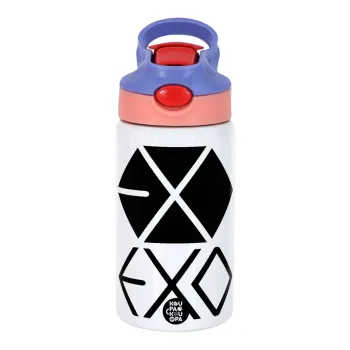 EXO Band korea, Παιδικό παγούρι θερμό, ανοξείδωτο, με καλαμάκι ασφαλείας, ροζ/μωβ (350ml)